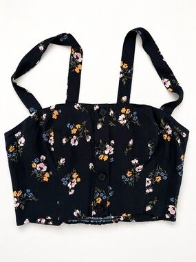 Reformation Floral Button-Front Black Crop Tank Top